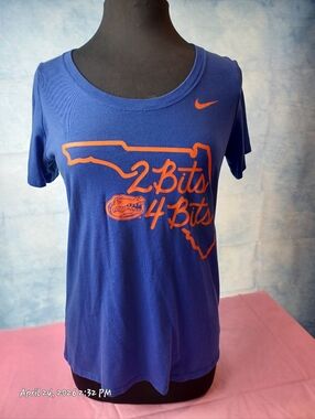 Nike Royal Blue Tee with Orange  Graphics 2  Bits 4 Bits On Front